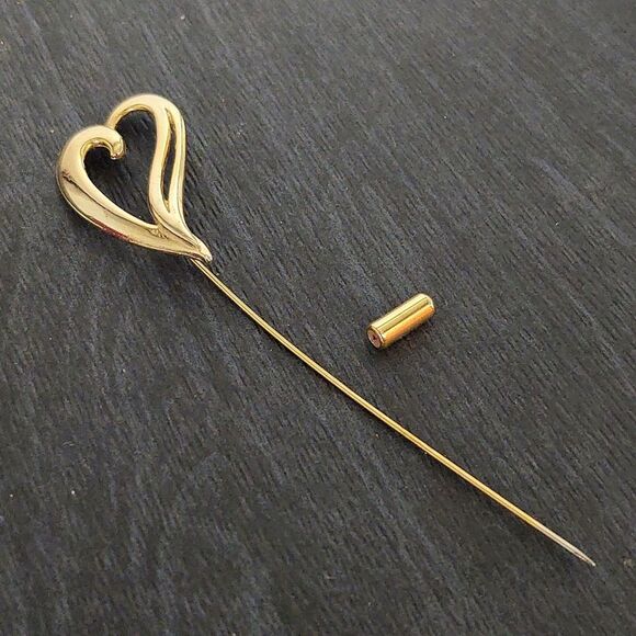 4" Floating Heart Gold Stick Pin Brooch - Picture 7 of 7